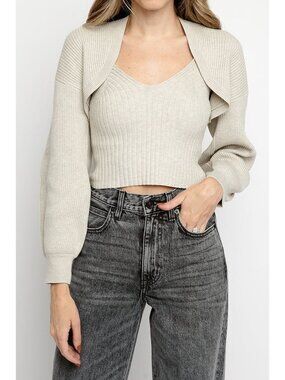 The Range Tan Blended Rib Knit Shrug NWT $250, Size XS